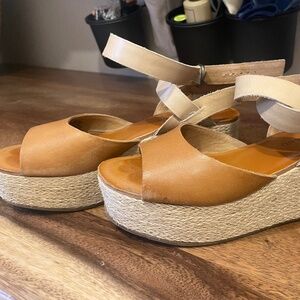 Lucky Brand Tan Leather Platform Espadrille Sandals